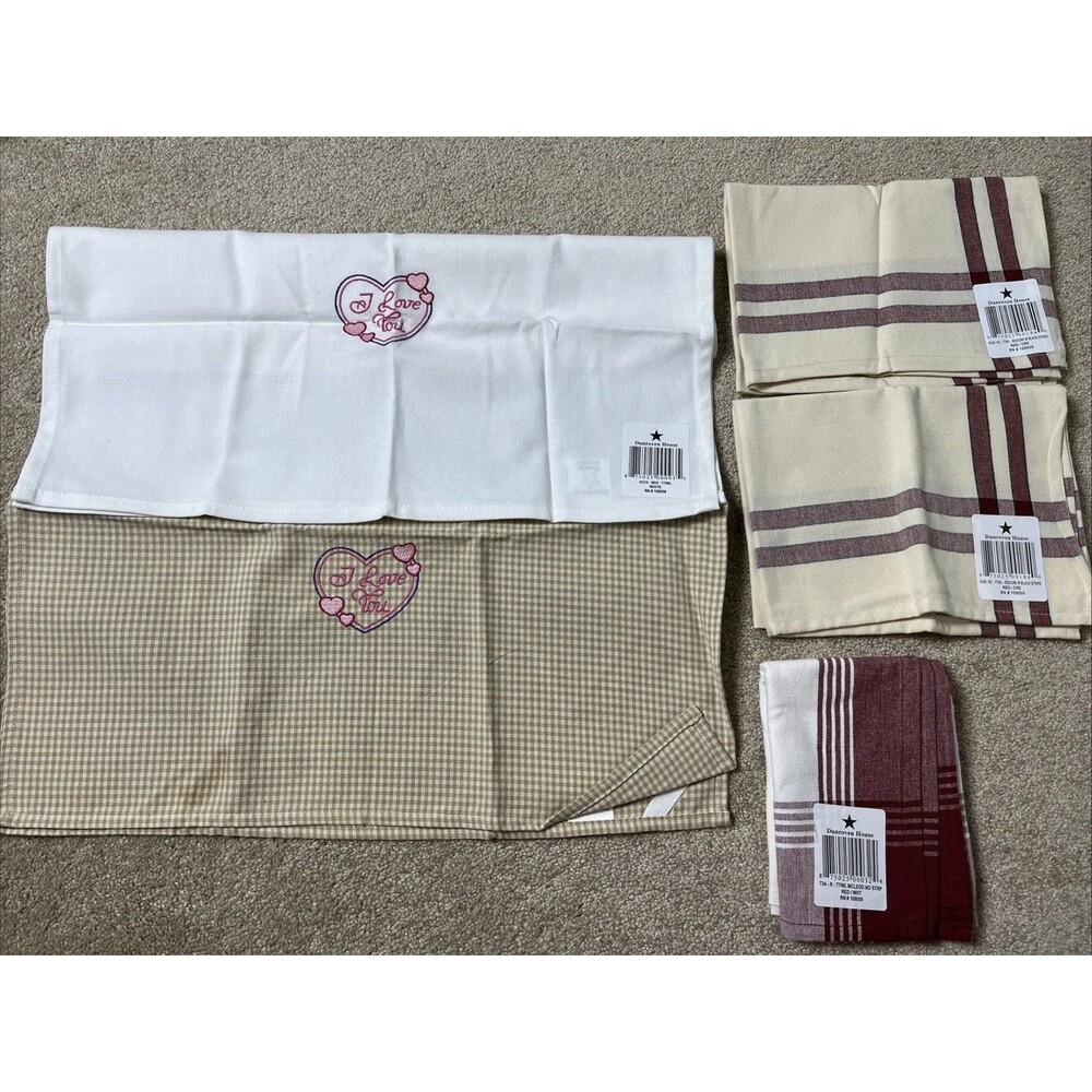 5 NWT Dunroven House Tea Towels 100% Cotton Border Approx‎ 20x28"